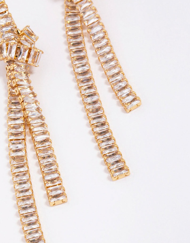 Lovisa - Gold Plated Cubic Zirconia Baguette Knotted Drop Earrings