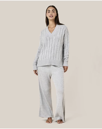Papinelle - Cotton Cashmere Cable V- Neck Jumper