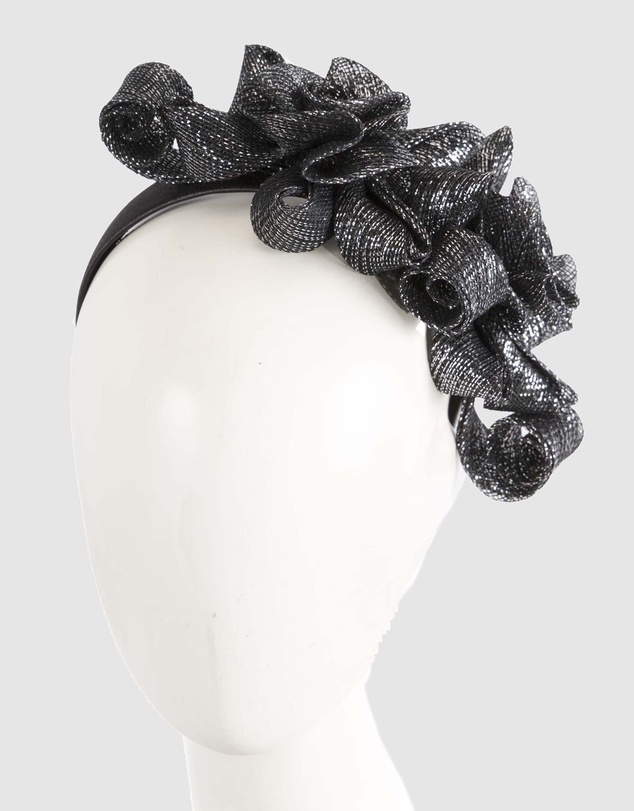 Max Alexander - Sinamay Curls Black Silver Fascinator