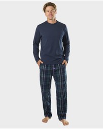 Mitch Dowd - Mens Ice Tea Flannel and Tee Pyjama Set - Mid Blue