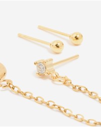 Lovisa - Waterproof Gold Plated Stainless Steel Diamante Stud & Chain Earrings 3-Pack