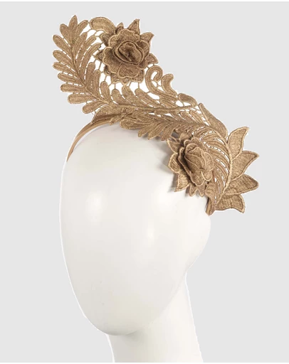 Max Alexander - Lace Crown Gold Headband Fascinator