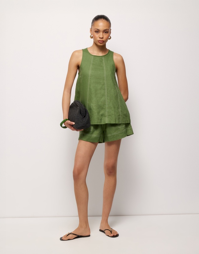 AERE - Contrast Stitch Linen Shorts