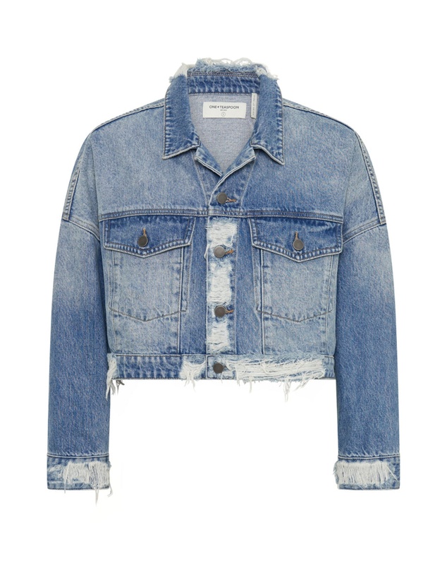 ONE TEASPOON - Eagle Studded Cropped Denim Jacket
