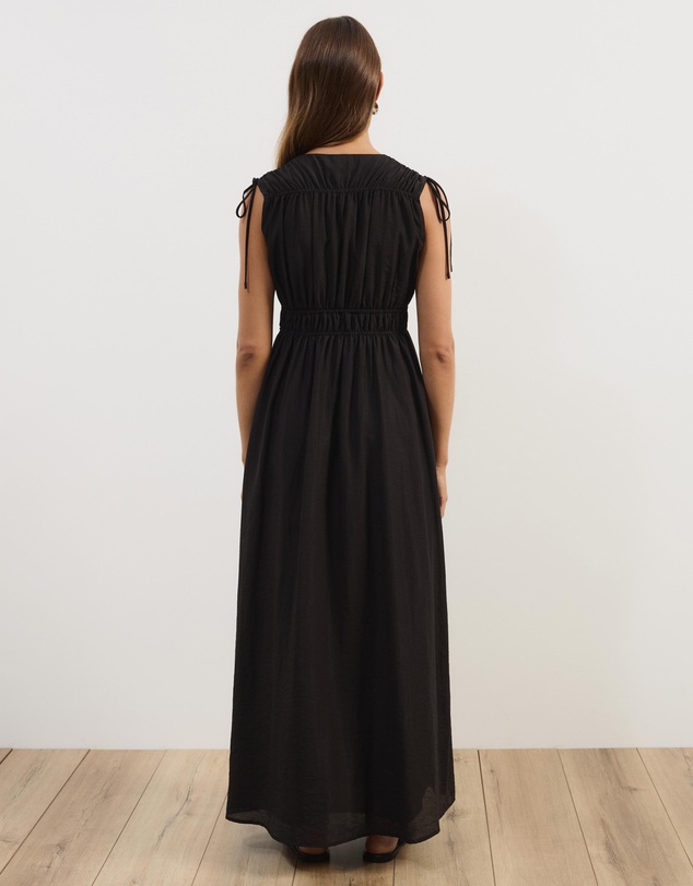 Atmos&Here - Luna Linen Blend Sleeveless Gathered Maxi Dress