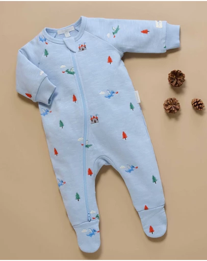 Purebaby - Embroidered Fleece Growsuit -Kids-Babies