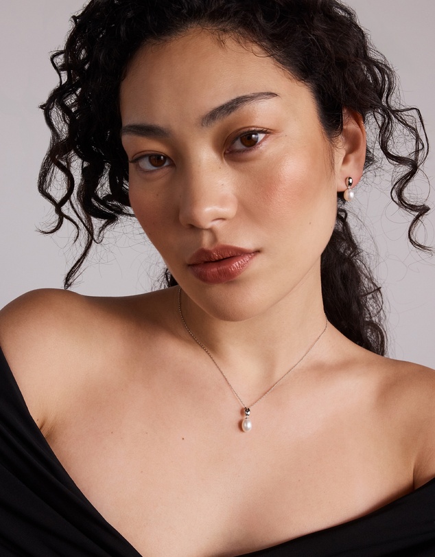 Michael Hill - Oval Cultured Freshwater Pearl Dome Drop Stud Earrings and Pendant Necklace Set in Sterling Silver