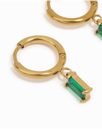 Lovisa - Waterproof Gold Plated Stainless Steel Green Baguette Huggie Earrings