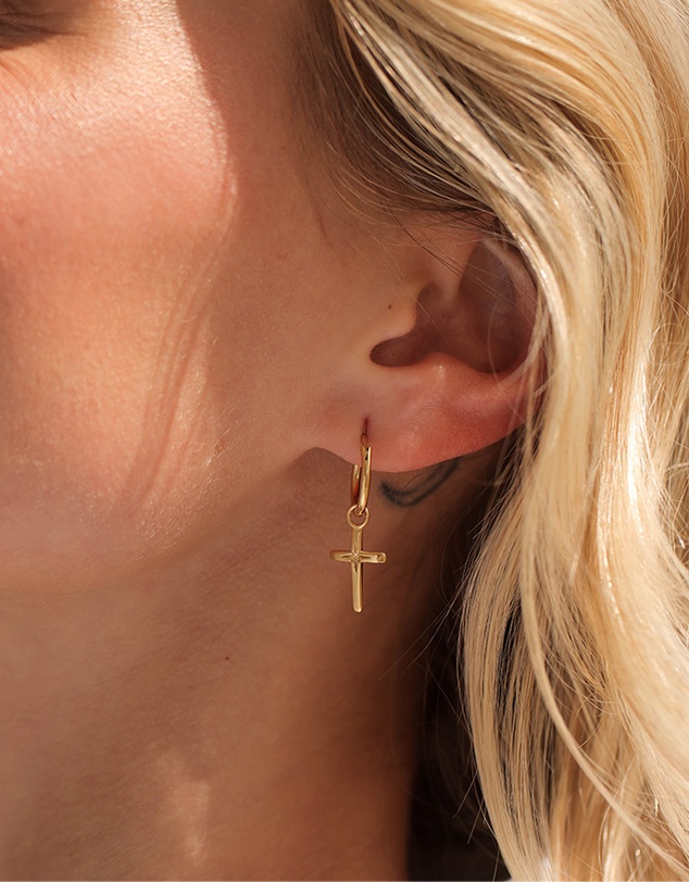 Elli Jewelry - Cross Hoop Earrings in Gold-Plated 925 Silver