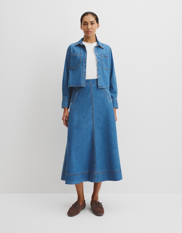 Country Road - Lightweight Denim Midi Skirt
