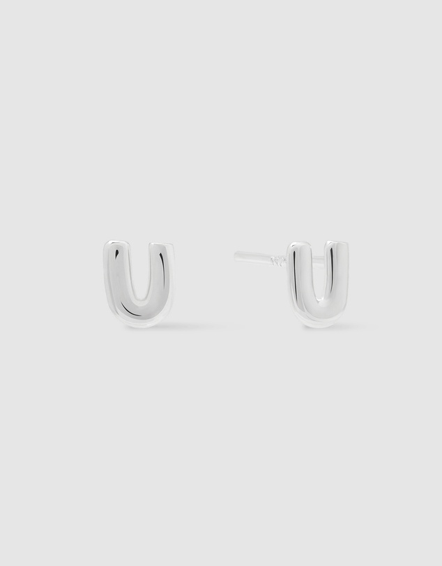 Wanderlust + Co - Alphabet Bubble Silver Stud Earrings - Letter U