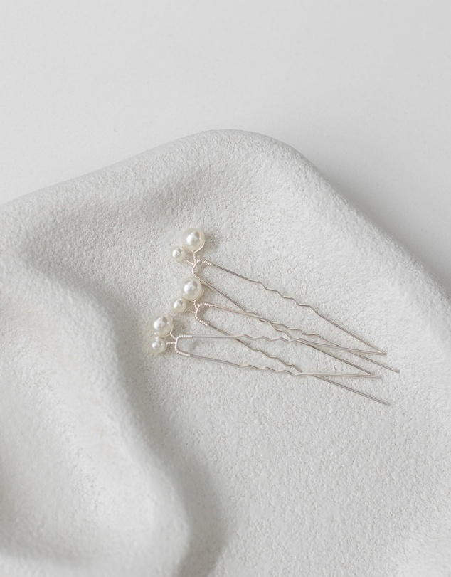 The White Collection - Naomi - Pearl Detail Silver Bridal Hair Pins