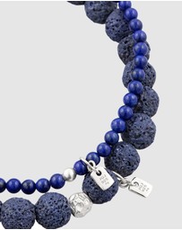 Kuzzoi - ICONIC EXCLUSIVE - Bracelet Men Lapis Lazuli Lava Beads 925 Sterling Silver