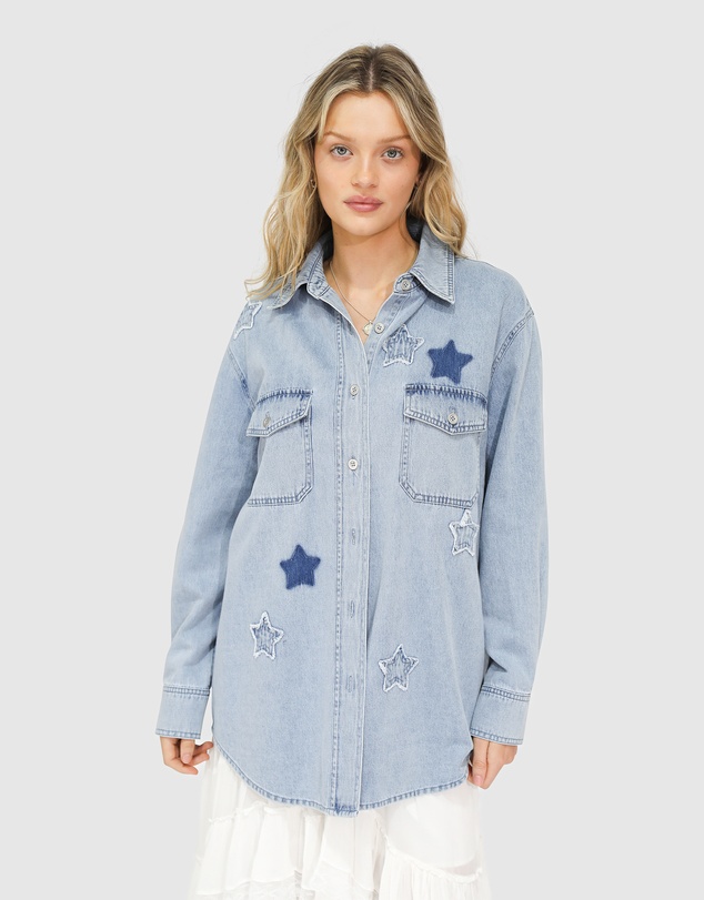 Belle & Bloom - Stargazer Patch Detail Denim Shirt