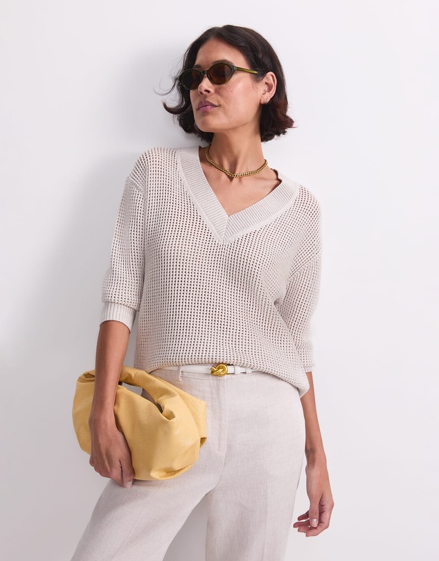 Sportscraft - Cotton Crochet V Neck Knit