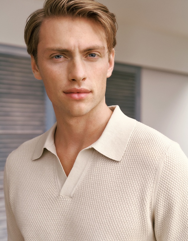 Trenery - Cotton Texture Stitch Polo in Stone