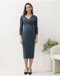 Angel Maternity - Lucille Knit Maternity Midi Dress in Dark Teal