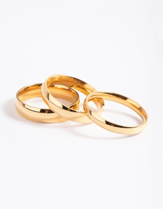 Lovisa - Waterproof Gold Plated Stainless Steel Plain Band Ring Pack