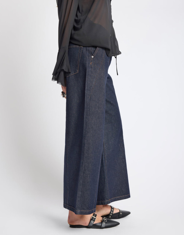 ONE TEASPOON - Hayden Mid Waist Wide Leg Cropped Denim Jeans - Raw Indigo