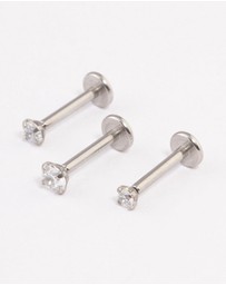Lovisa - Surgical Steel Cubic Zirconia Threadless Flat Back Studs Pack