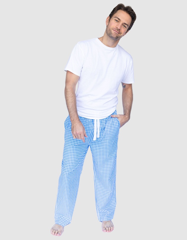 Sant And Abel - Men's Hepburn Gingham Light Blue PJ Pants