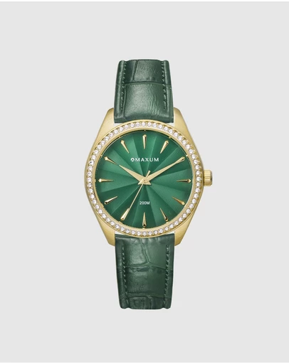 Maxum - Sydney - Green Dial, Gold Tone Case & Green Leather Band