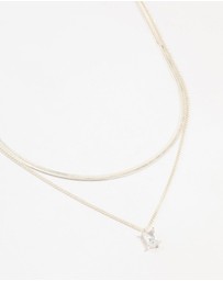 Lovisa - Silver Plated Baguette Diamante & Snake Chain Necklaces 2-Pack
