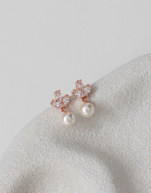 The White Collection - Lola - Delicate Rose Gold Pearl Bridal Earrings