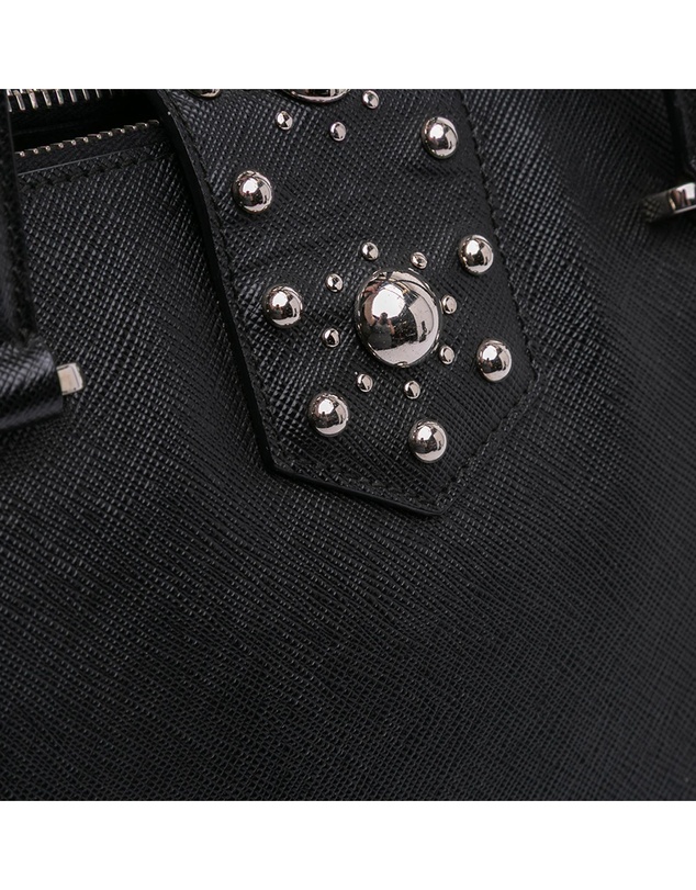 Prada - Pre-Loved Saffiano Turnlock Double Zip Studded Tote