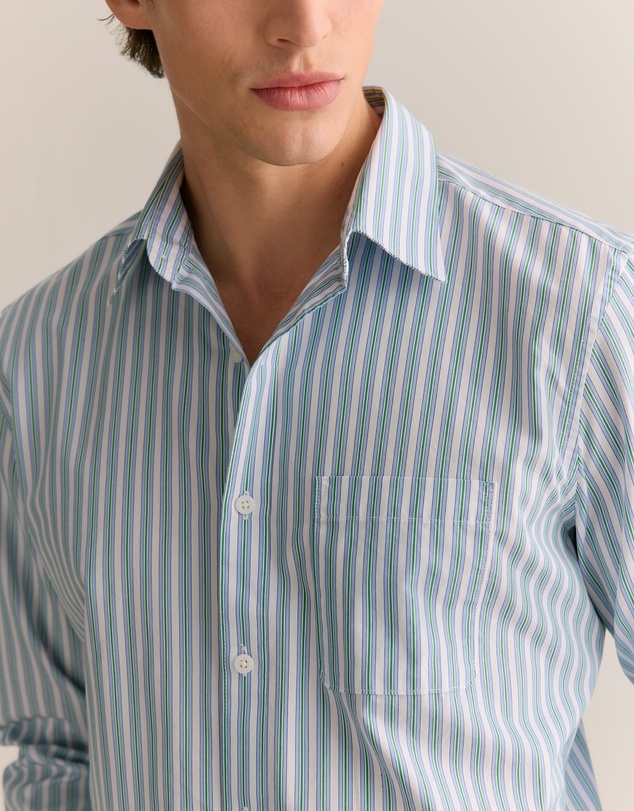 Trenery - Cotton Poplin Multi Stripe Shirt in Chalk Blue