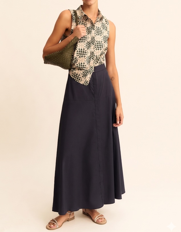 Emme - Navy Cotton Poplin Skirt
