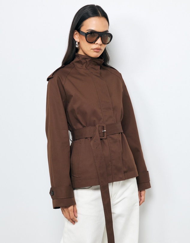 AERE - Sadie Funnel Neck Crop Trench Coat