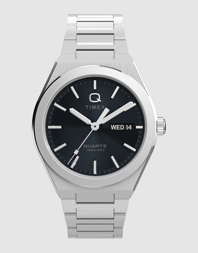 TIMEX - Q Timex® Continental Day and Date 39mm Stainless Steel Bracelet Watch
