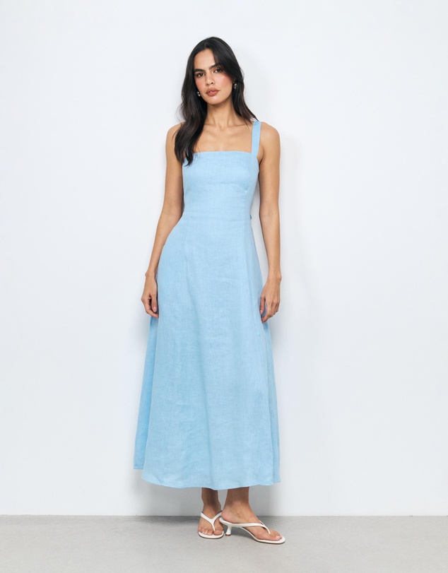 AERE - Lea Tie Back Linen Maxi Dress