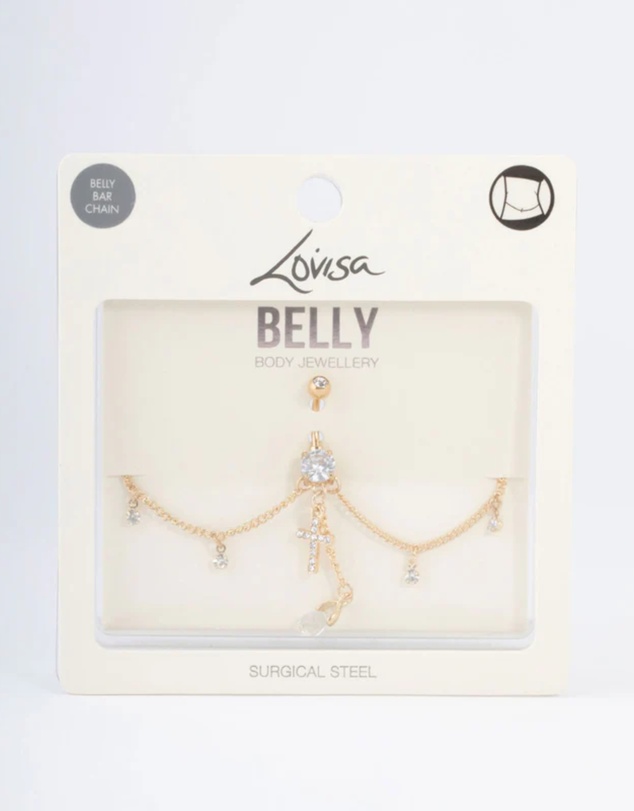 Lovisa - Gold Plated Surgical Steel Cross Belly Chain