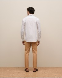 Trenery - Regular Fit Poplin Grid Long Sleeve Shirt in White