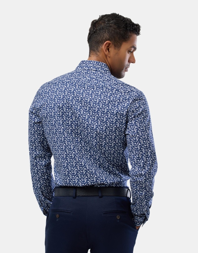 Brooksfield - Abstract Floral Print Reg Fit Stretch Business Shirt