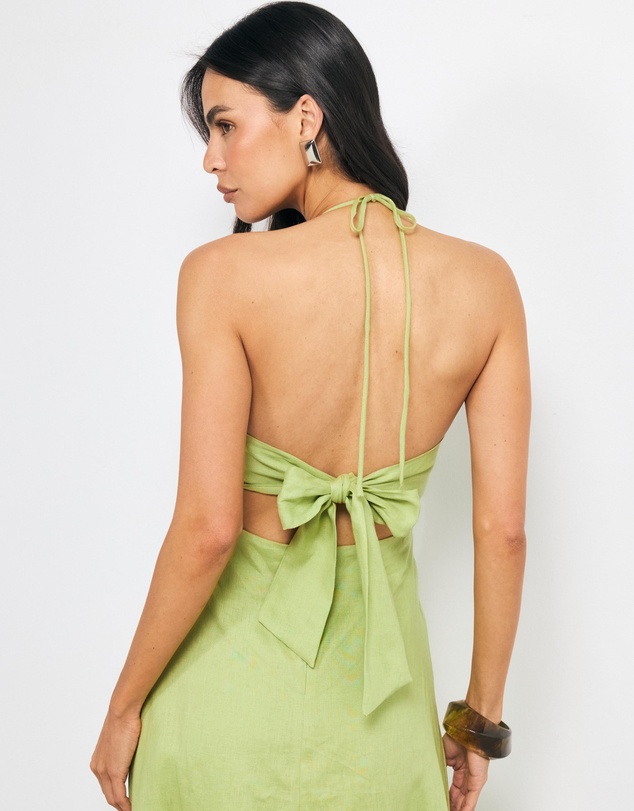 AERE - Sila Halter Tie Back Linen Midi Dress