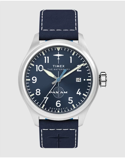 TIMEX - Timex x Pan Am® Waterbury Ace 41mm Leather Strap Watch