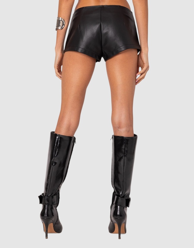 EDIKTED - Zippy Faux Leather Micro Shorts