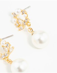 Lovisa - Gold Plated Cubic Zirconia Cluster & Freshwater Pearl Drop Earrings