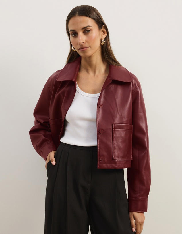 Atmos&Here - Annalise Leather Look Cropped Shacket