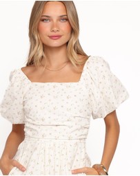 Petal & Pup - Clo Puff Sleeve Midi Dress - White Betty
