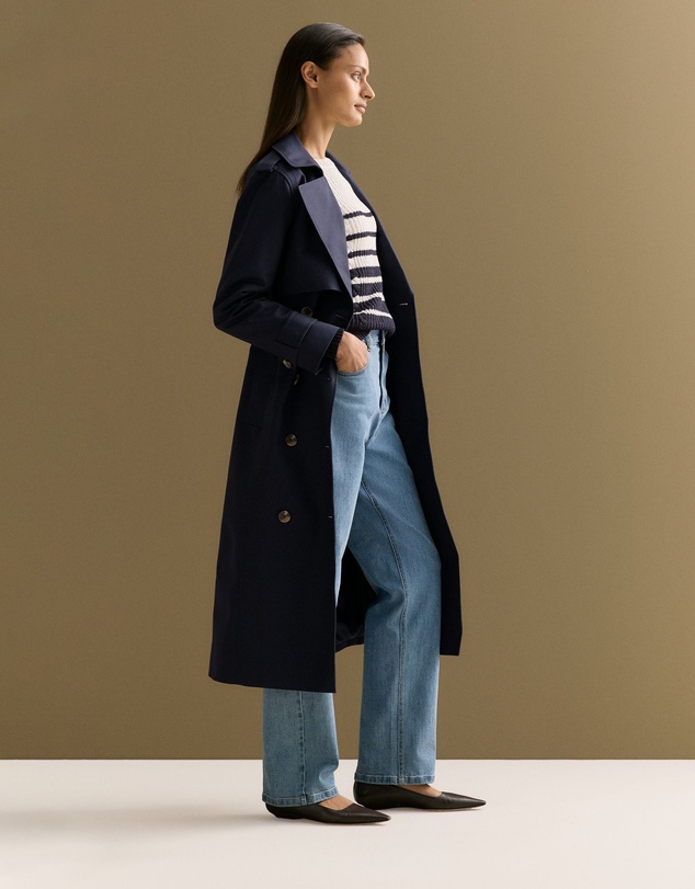Trenery - Mercerised Cotton Striped Cable Knit in Night Sky