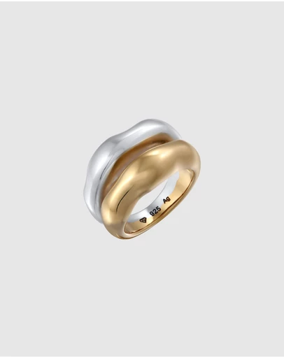 Elli Jewelry - Ring Chunky Organic Structure 925 Sterling Silver - Bicolor