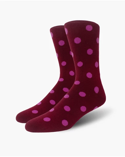Swanky Socks - Maroon Medium Pink Polka Dots