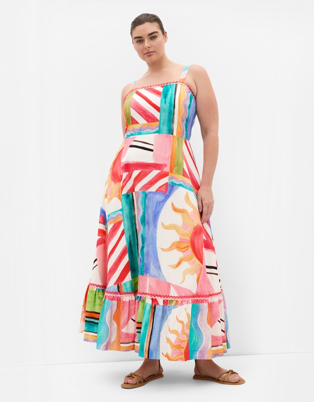 City Chic - Plus size Sunlit Print Maxi Dress - peachy pink