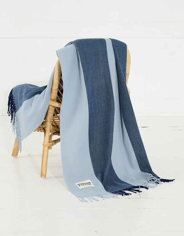 Morgan & Taylor - August Throw Blanket in Light Blue & Navy Blue Stripes