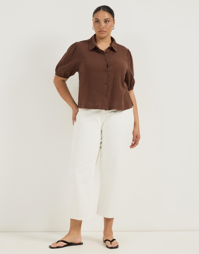 Atmos&Here Curvy - Crinkle Cotton Puff Short Sleeve Top