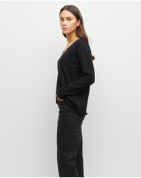 JH Lounge - JHL V-Neck L/S T (Fine Cotton Cashmere) Black